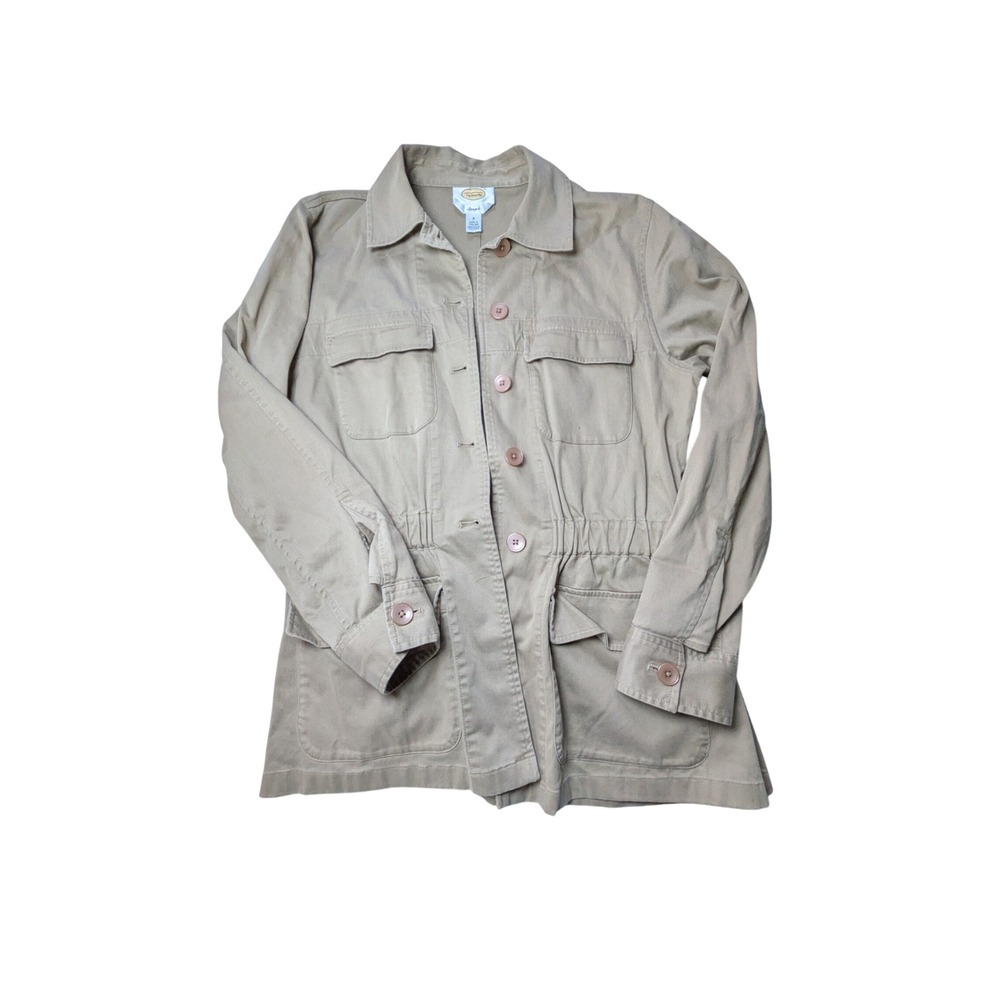 Talbots Womens Tan Khaki Stretch Utility Jacket Size 6 Faux Drawstring Waist